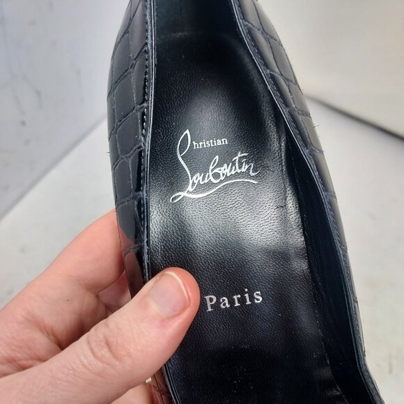 Christian Louboutin Patent Black Kate Croc Crocodile Pump Shoe - Picture 5 of 13